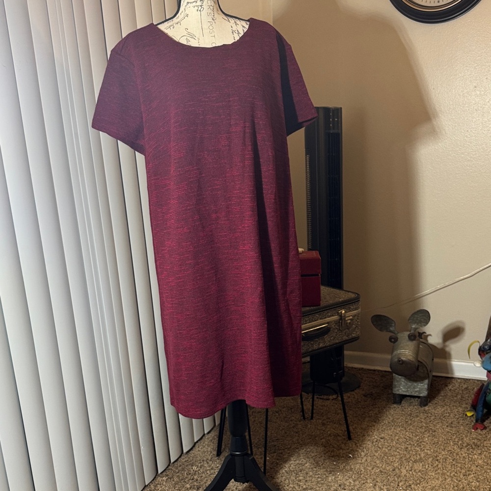 LOFT Burgundy Midi Shift Dress
